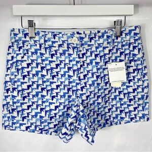 LL Bean Signature Casual Shorts Blue White Sea Bird Cotton Spandex SOFT Sz 4